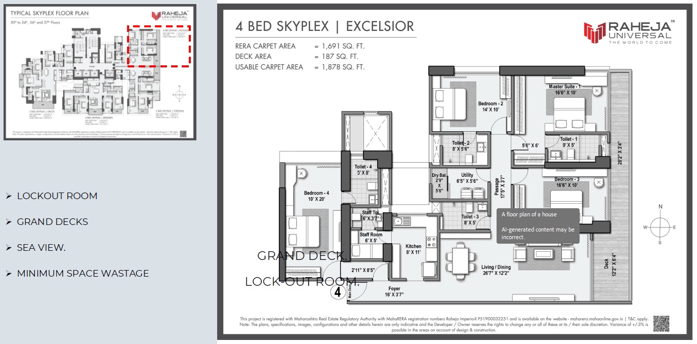 3 BHK Skyplex Fortuna Floor Plan - The Riviere Worli